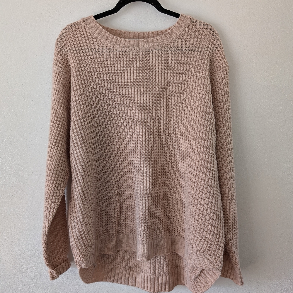 XL GUC Zenana Outfitters Waffle Knit Crewneck Sweater Cream
